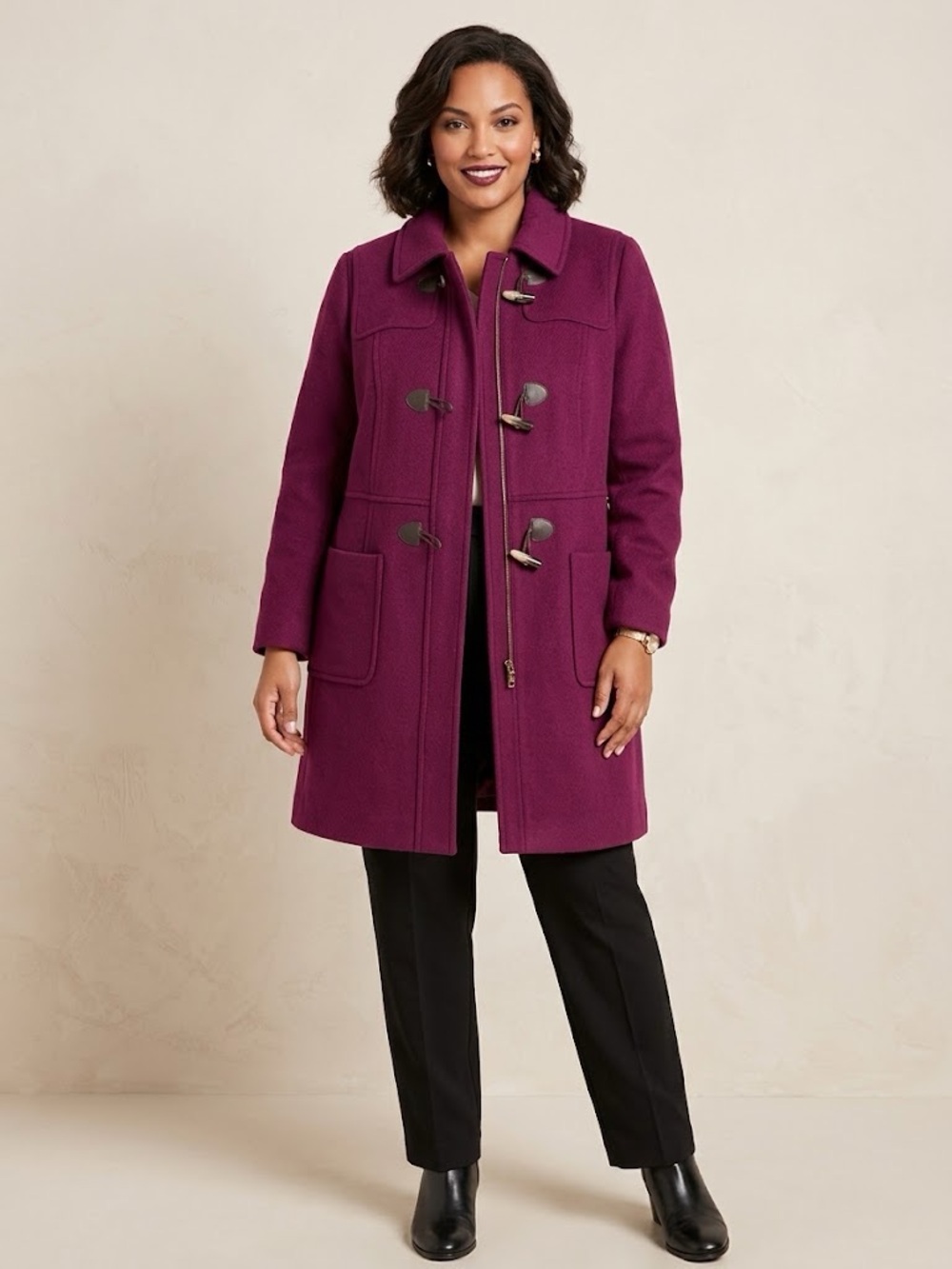 Talbots Woman Wool Blend Toggle Coat Berry Magenta 20W